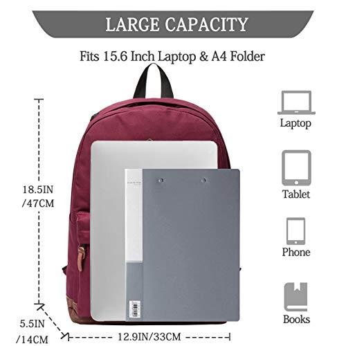 VASCHY VASCHY Unisex Classic Lightweight Water-resistant Campus School Backpack for Women Travel BackPack Burgundy Fits 15.6Inch Laptop