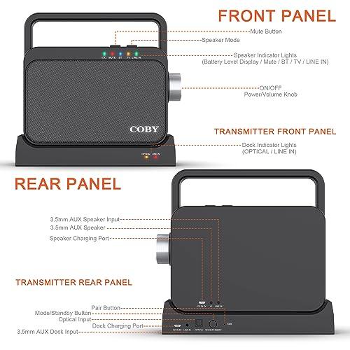 Coby Coby Wireless Hearing Amplifier & TV Audio Speaker - Portable Bluetooth TV Listening Device for Seniors and Hearing Impaired 100 Ft. Range, 8-HR Playback, 2.4gHz Transmission