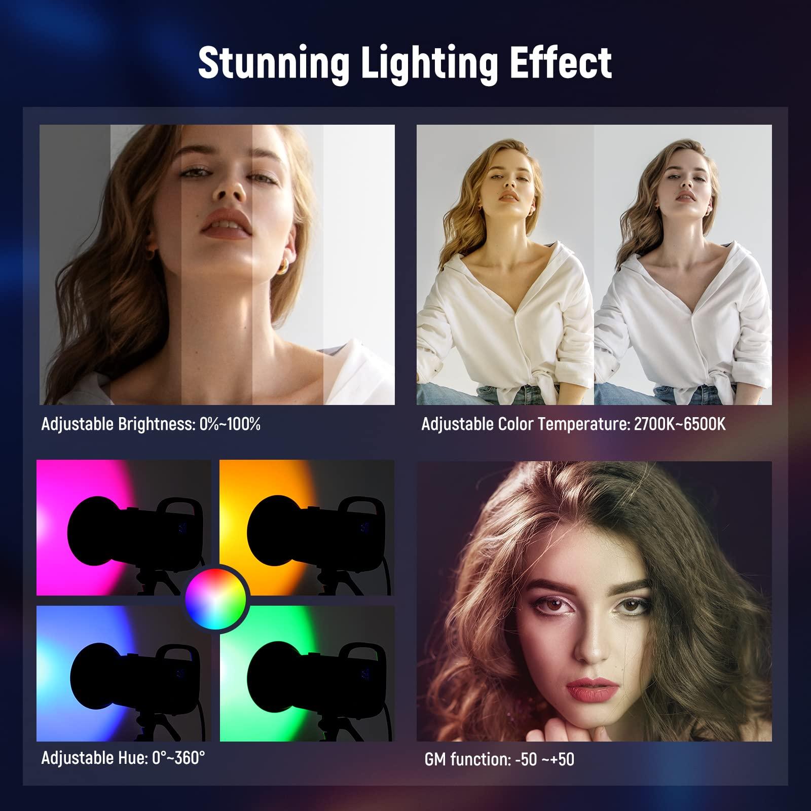 Neewer NEEWER CB60 RGB 70W LED Video Light with App Control, Bowens Mount COB Full Color Continuous Output Lighting with 13ft/4m Air Cushioned Light Stand Heavy Duty All Metal Photography Tripod Stand