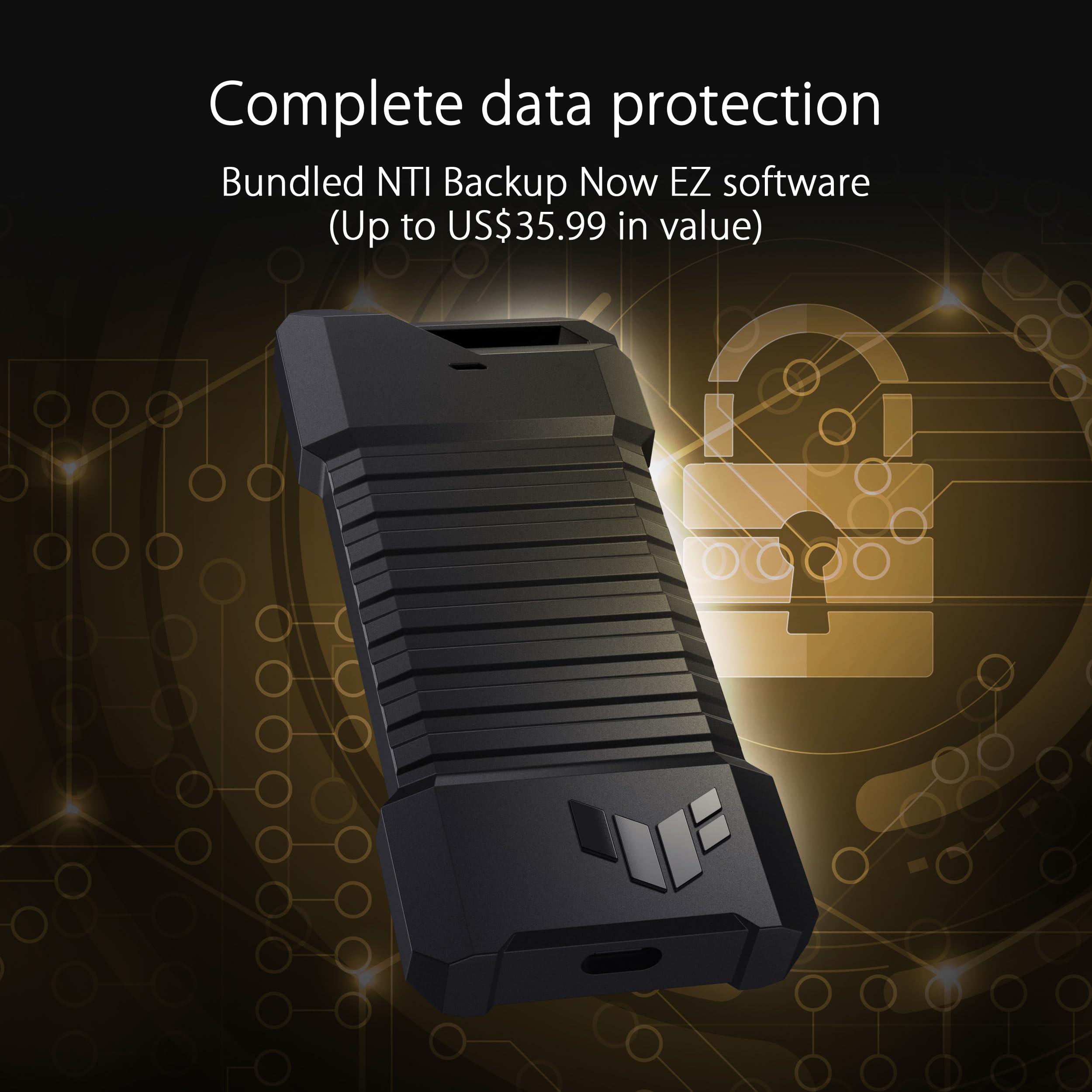 ASUS TUF Gaming AS1000 (USB-C 3.2 Gen 2x1 Portable M.2 NVMe PCIe SSD 1 TB, Aluminum Alloy Chassis with a Thermal pad, Military Grade MIL-STD-810H Drop Resistance, and IP68 Water/dust Resistance)