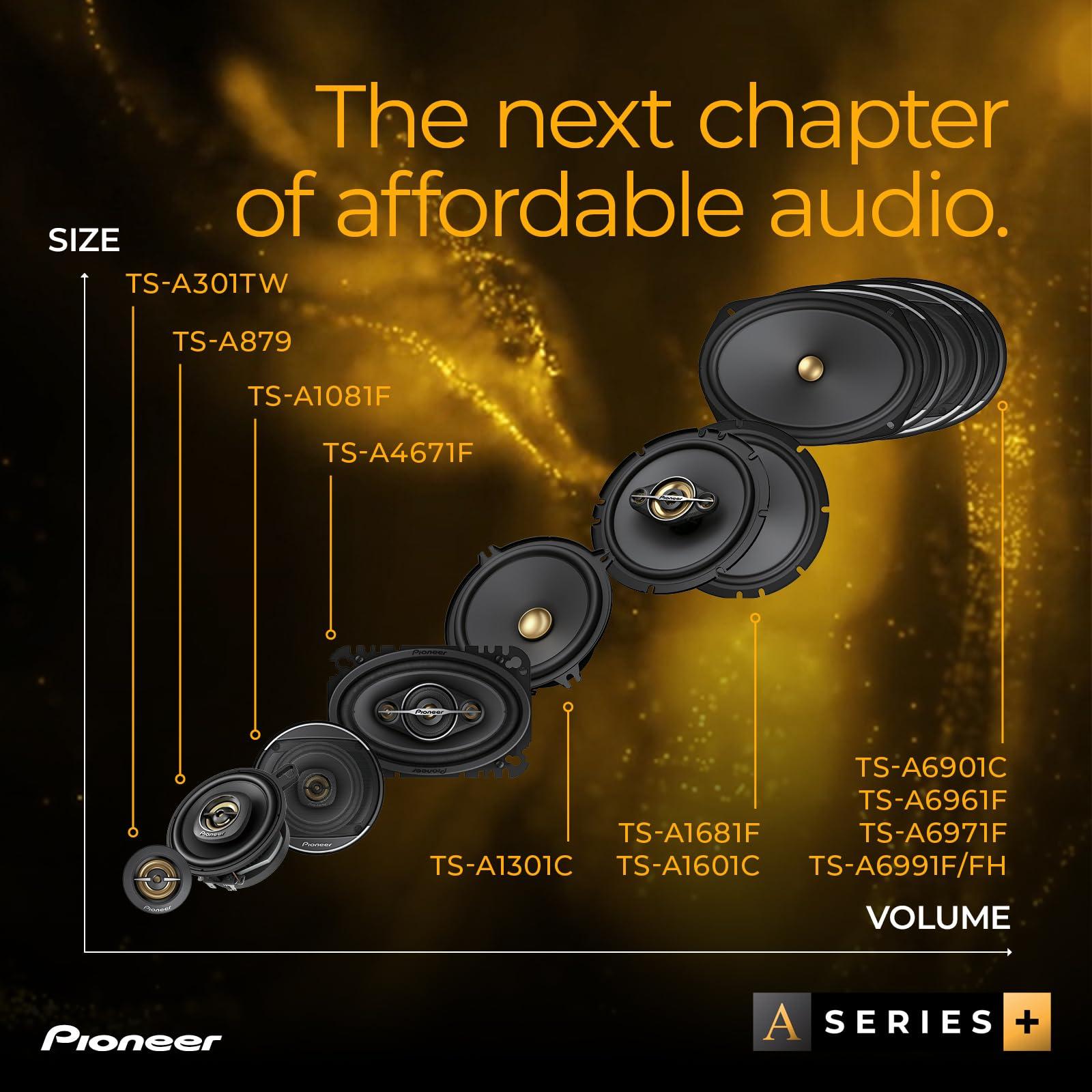PIONEER Pioneer TS-A1681F, 4-Way Coaxial Car Audio Speakers, Full Range, Clear Sound Quality, Easy Installation and Enhanced Bass Response, Black and Gold Colored 6.5 Round Speakers