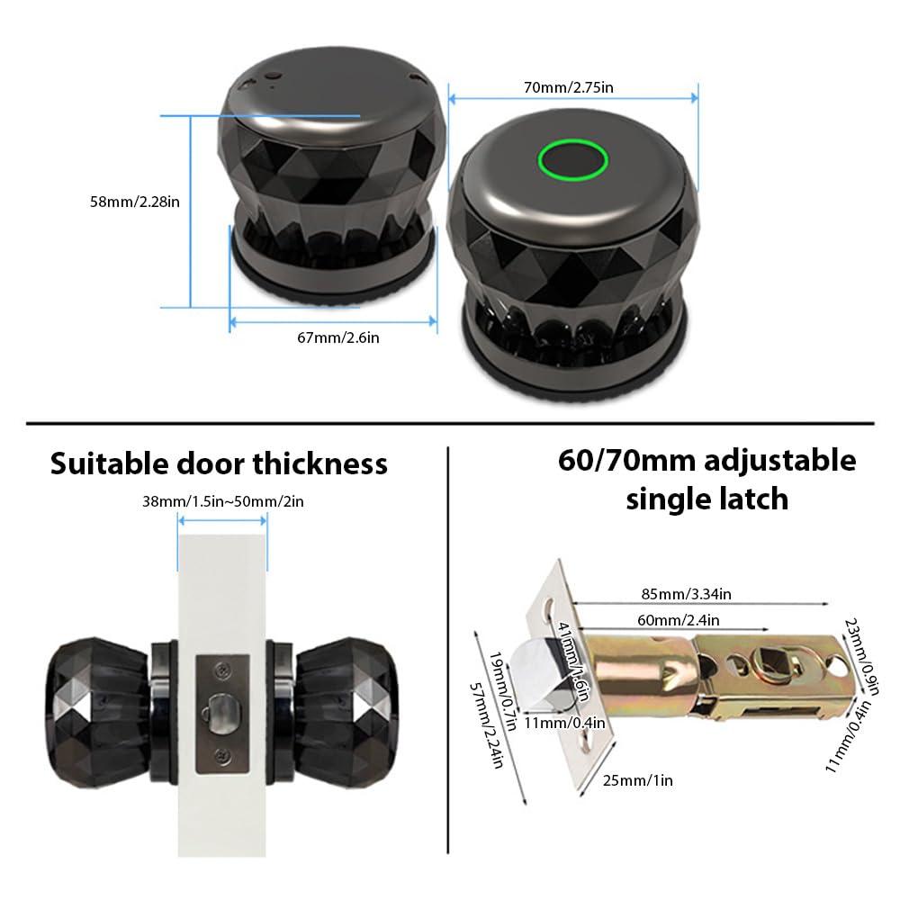 Swokely Swokely Smart Fingerprint Door Lock, Door Knob with App Smart Lock for Bedroom Door, Type-C Emergency Charging, Fingerprint Door Knob TY App Remote Operation for 35-55mm Office Home Bedroom Door