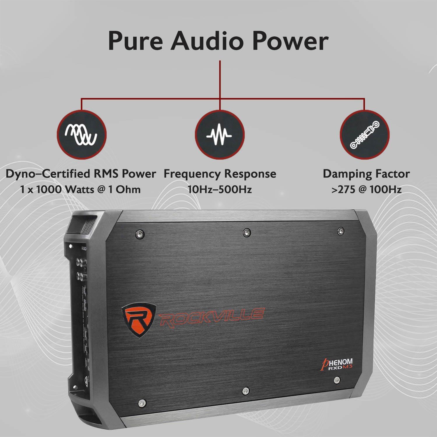 Rockville Rockville RXD-M3 4000W Mono 1-Ohm Car Amplifier, High-Speed MOSFET, Adjustable 12dB Crossover, LED, Remote Sub Control, Perfect for Car Audio and Subs