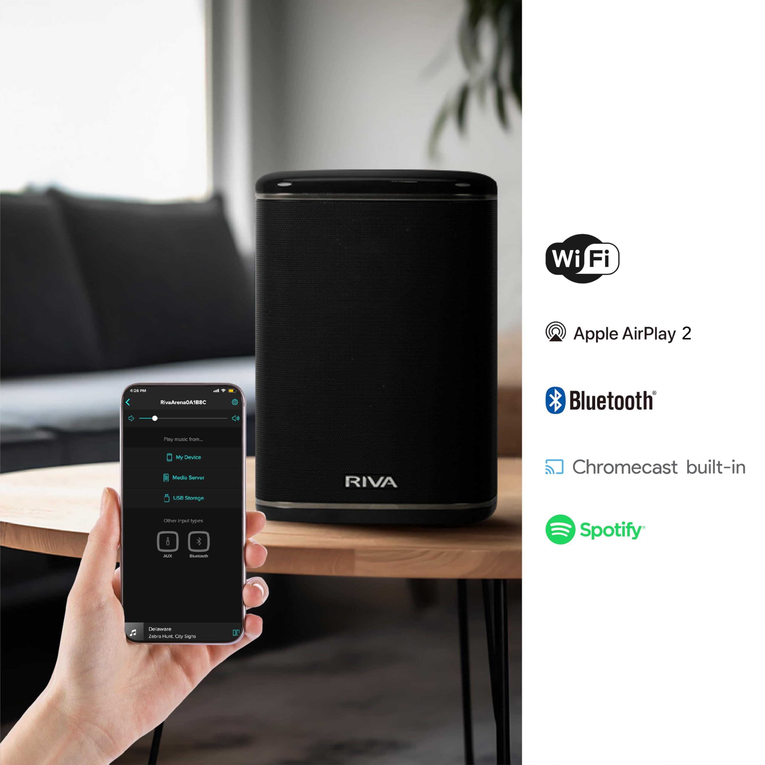RIVA RIVA Upgraded Arena Wireless Smart Hi-Fi Speaker, 6 Drivers, 50W, Multiroom Music System, Support Airplay 2, Chromecast, Spotify Streaming, Wi-Fi, Bluetooth (Black)