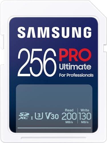 SAMSUNG SAMSUNG PRO Ultimate Full Size 256GB SDXC Memory Card, Up to 200 MB/s, 4K UHD, UHS-I, C10, U3, V30, A2, for DSLR, Mirrorless Cameras, PCs, MB-SY256S/AM