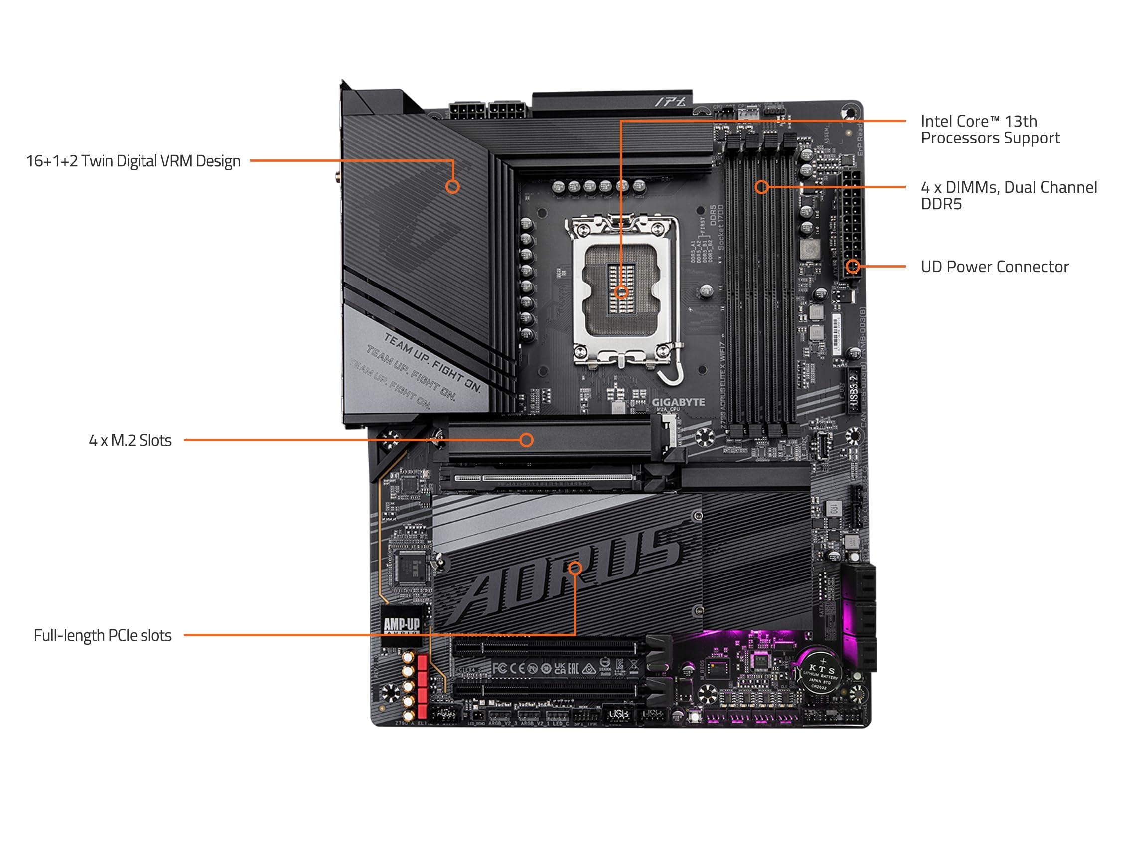 GIGABYTE GIGABYTE Z790 AORUS Elite X WIFI7 (LGA 1700/ Intel/ Z790 X/ATX/ DDR5/ 4* M.2/ PCIe 5.0/ USB 3.2 Type-C/Wi-Fi 7/2.5GbE LAN/Q-Flash Plus/EZ-Latch Plus/Motherboard)