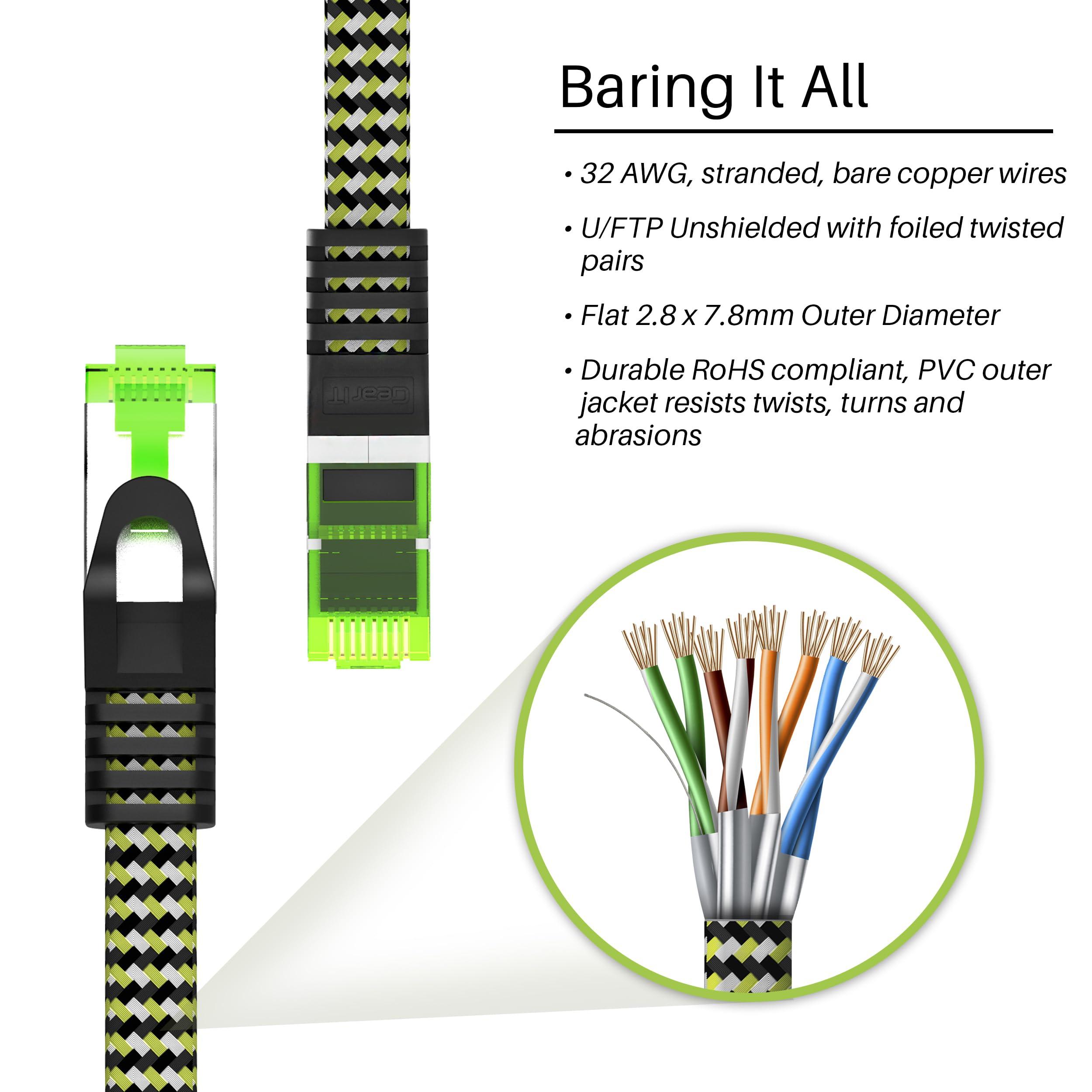 GEARit GEARit Cat 7 Ethernet Cable (25ft, 1-Pack) High Speed Nylon Braided Flat Internet Computer Patch Cord - Compatible Cat7/Cat6/Cat5e RJ45 LAN Router, Modem, Switch, Gaming - 25 feet
