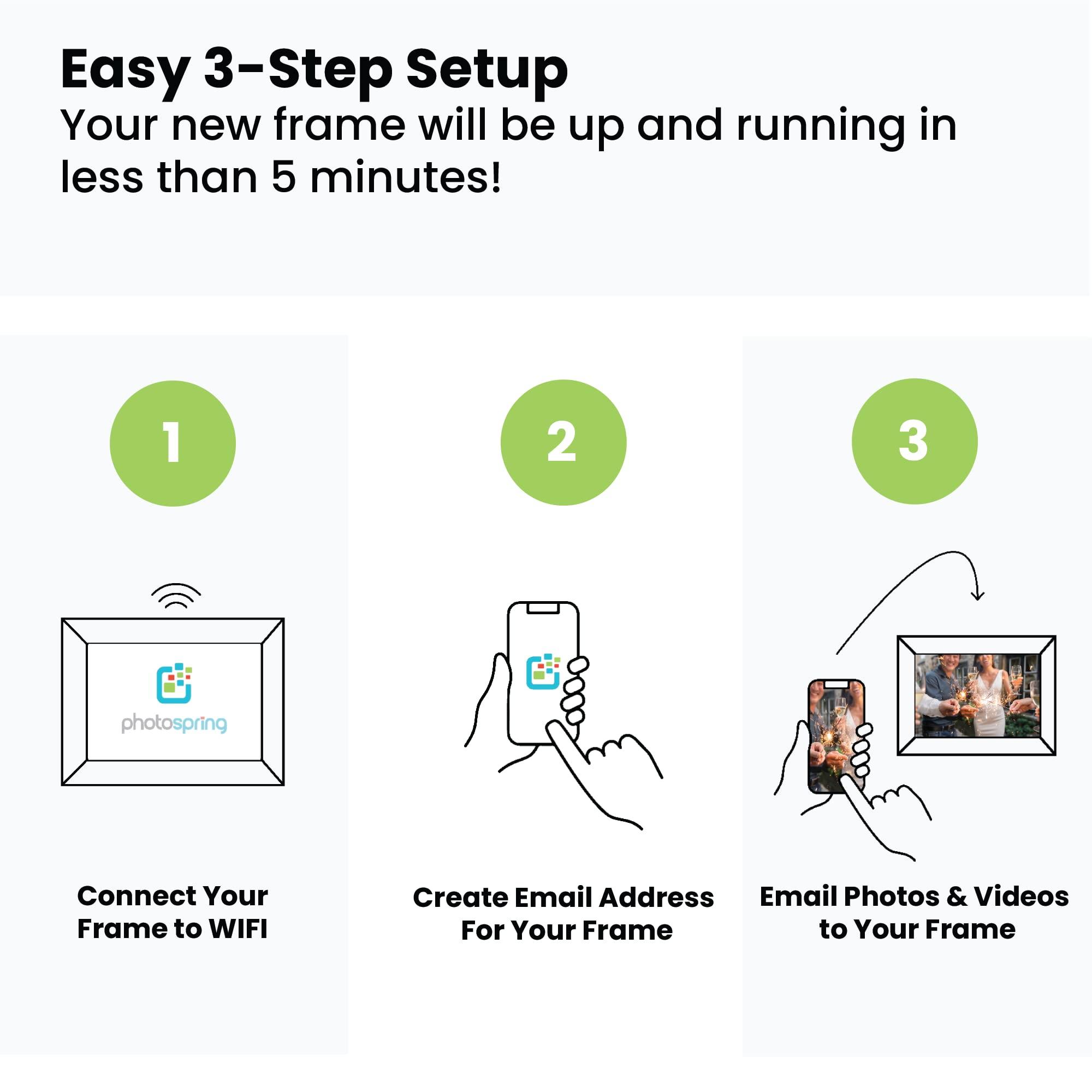 PhotoSpring PhotoSpring 10 inch WiFi Digital Picture Frame | Send Photos by Email, Web or Our Free App | Electronic Picture Frame with Touchscreen & 32GB Internal Memory | Easy Setup | Play Videos up to 5 min