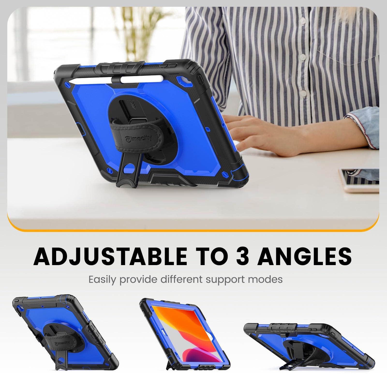 timecity Timecity Case for iPad 9th/ 8th/ 7th Generation 10.2 inch (Case for iPad 9/8/ 7 Gen): with Strong Protection, Screen Protector, Hand/Shoulder Strap, Rotating Stand, Pencil Holder - Dark Blue