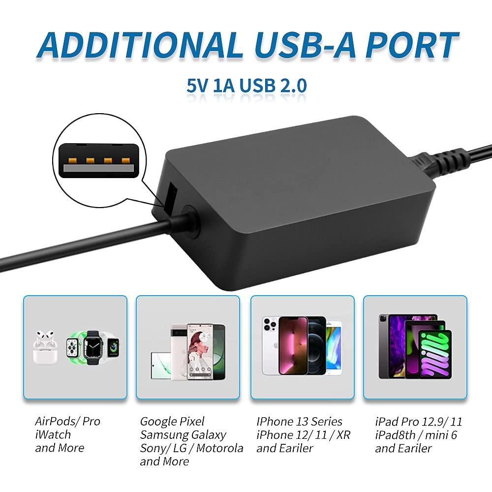 SLRIOYS Surface Charger Fit for Microsoft Surface Pro 3 Pro 4 Pro 5 Pro 6 Pro 7 Pro 8 Pro 9 Pro X Surface Laptop 4, 3, 2, 1, Surface Laptop Studio Surface Book Surface Tablet Windows Power Adapter Cord 65W