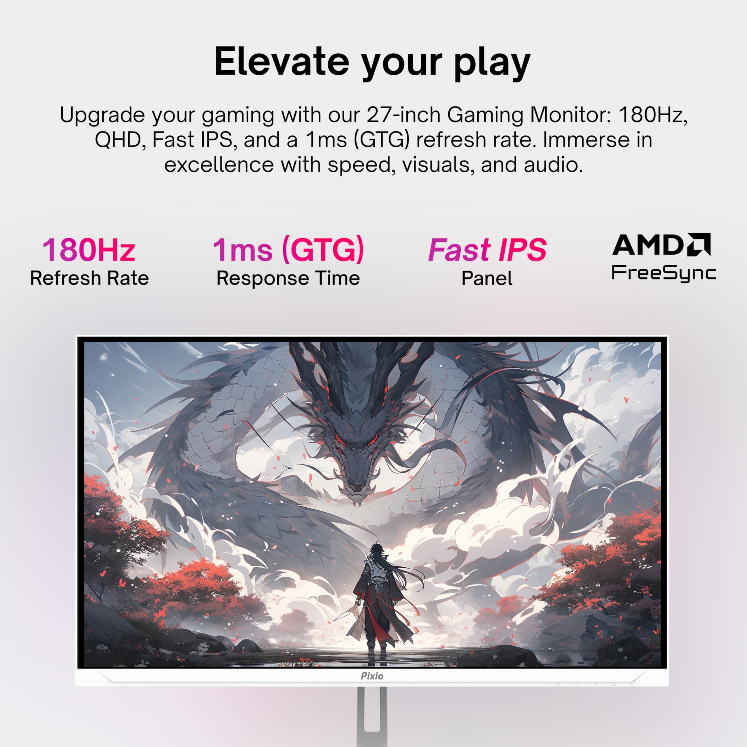 Pixio Pixio PX278 Wave White 27 inch 180Hz Refresh Rate FHD 1440p Resolution Fast IPS Panel 1ms GTG Response Time White Gaming Monitor with FreeSync