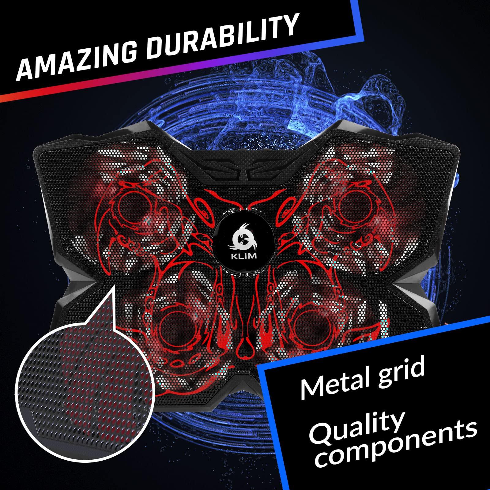 KLIM KLIM Wind Laptop Cooling Pad - More Than 500,000 Units Sold - New - Powerful Rapid Action Laptop Cooler - Laptop Stand with 4 Cooling Fans - 2 USB Ports - PC Mac PS5 PS4 Xbox One - Cobra Red