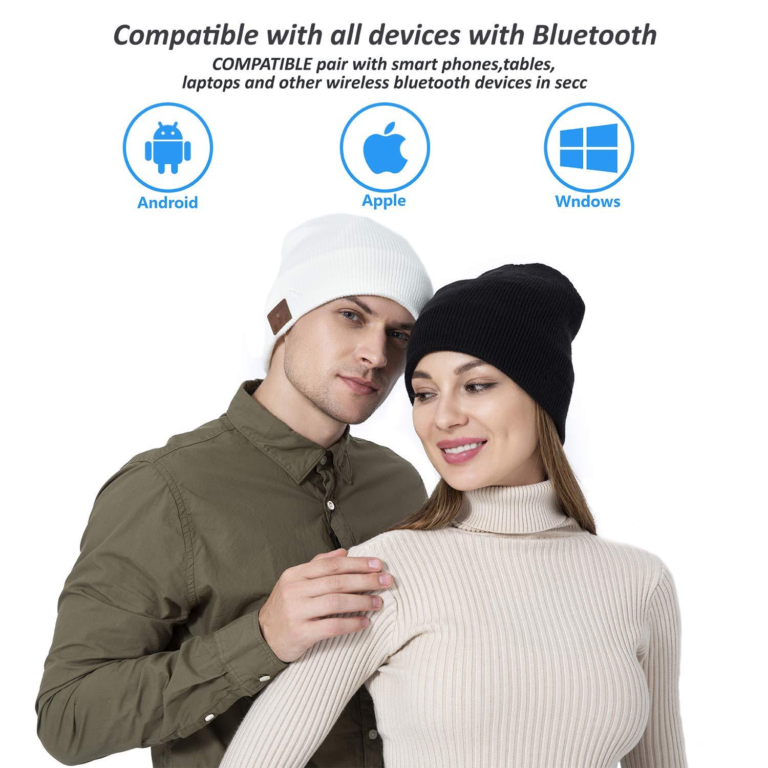 beanie beanie Bluetooth, MUSICBEE Bluetooth V5.2 Wireless Knit Winter Cap, 24 Hour Play time, Built-in Microphone and HD Stereo Speakers(Black