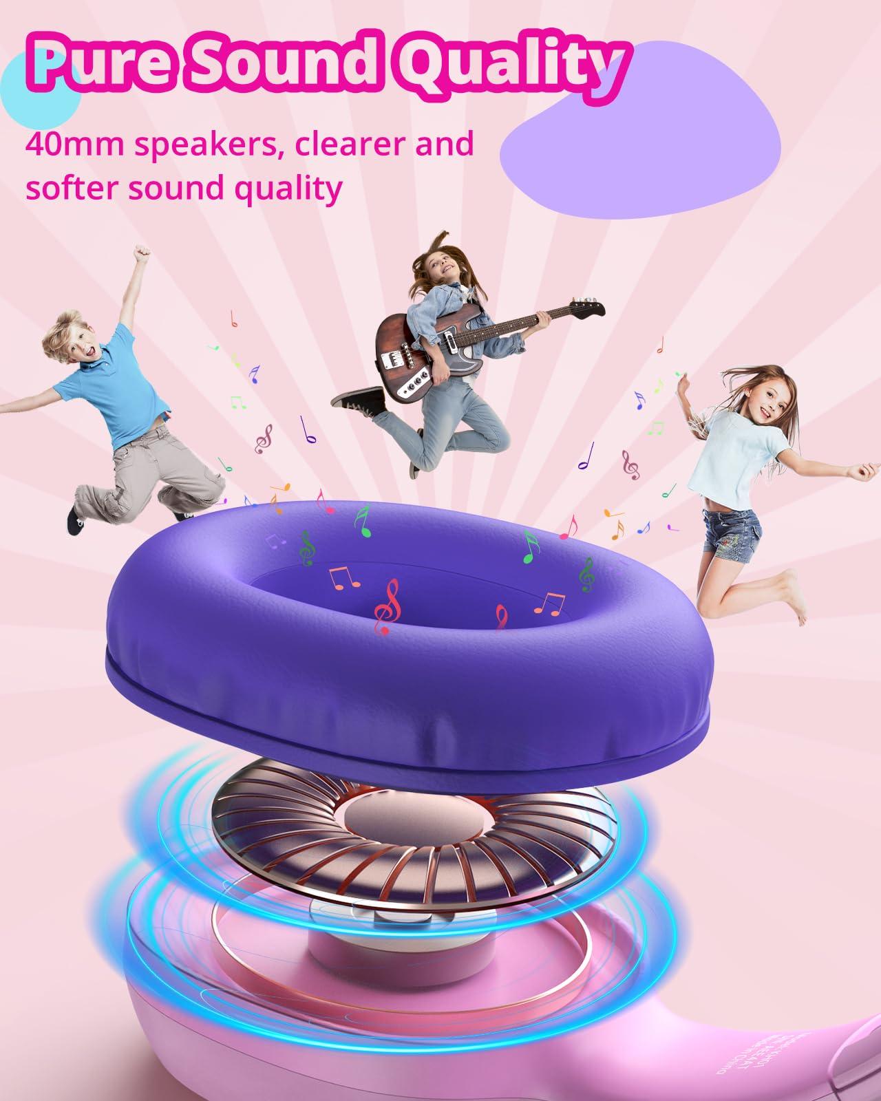 Tronsmart Tronsmart Kids Headphones KH01 Foldable Safety Volume 85/93dB Over-Ear Girls Boys Headphones for Kid HD Stereo 3.5mm Jack Wired Kids Headphones for Boys/Girls/School/Kindle/Travel/Tablets (Pink)