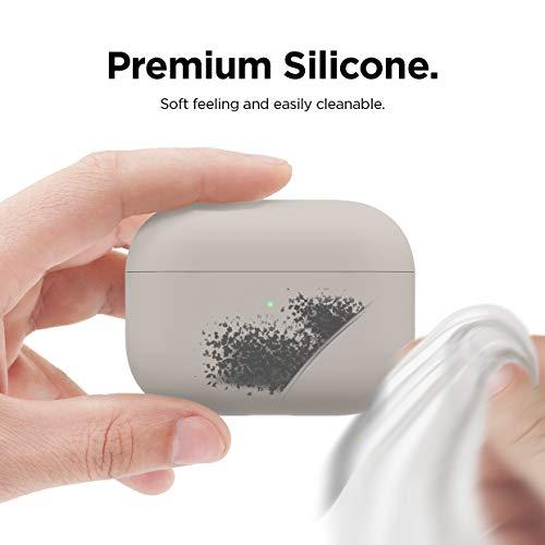 elago elago Liquid Silicone Case Compatible with AirPods Pro Case Cover - Triple Layer Protection, Safeguard Design, Supports Wireless Charging, Visible LED Light [Stone]