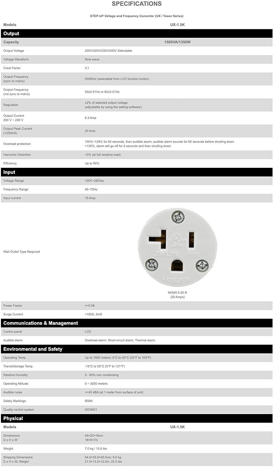 POWER X CHANGER 220 Volt/50Hz AC Power Source - Step-Up Voltage & Frequency Converters 1500VA/1350W