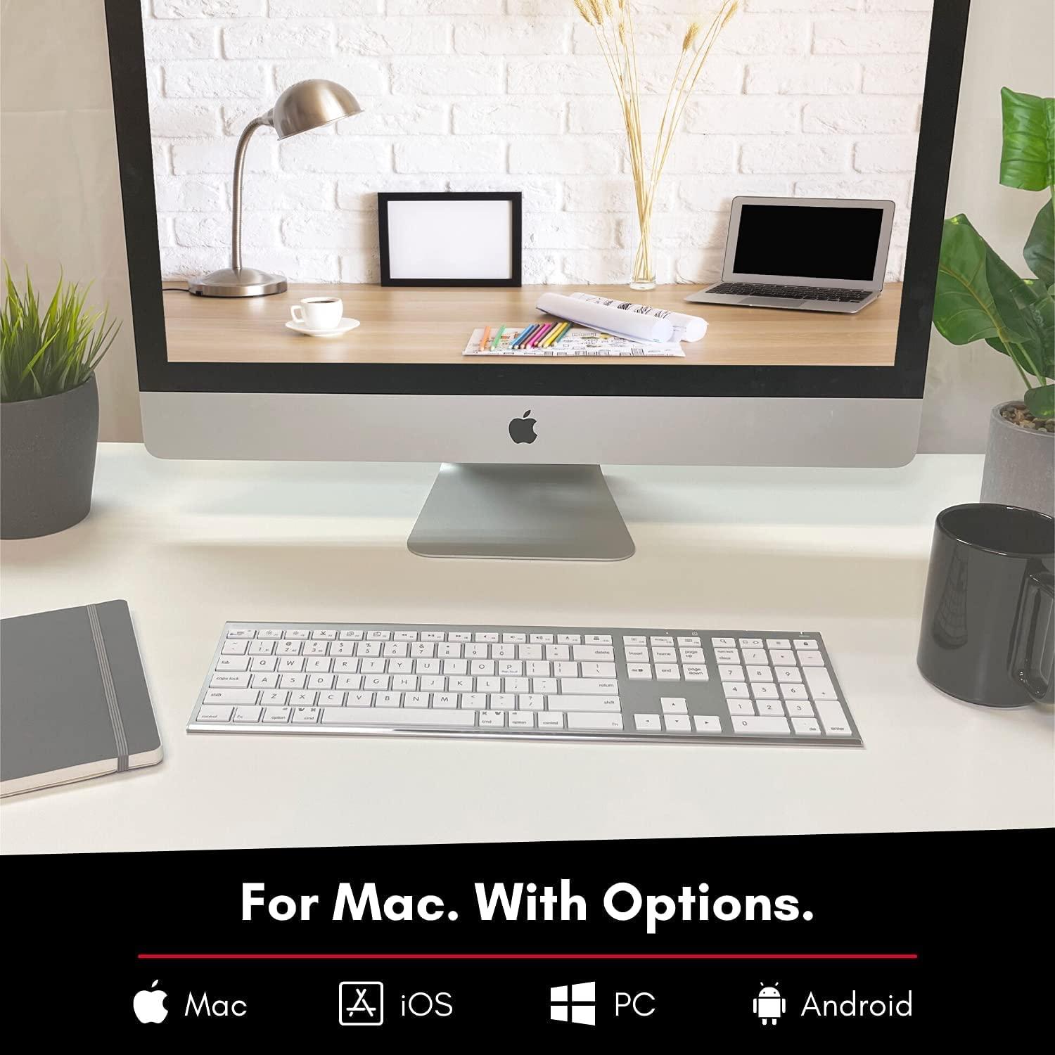 Macally Macally Wireless Bluetooth Keyboard for Mac - Designed for Apple, iOS, PC, Android - Switch Between 3 Devices with Multi Device Mac Bluetooth Keyboard for MacBook Pro/Air, iMac - Silver