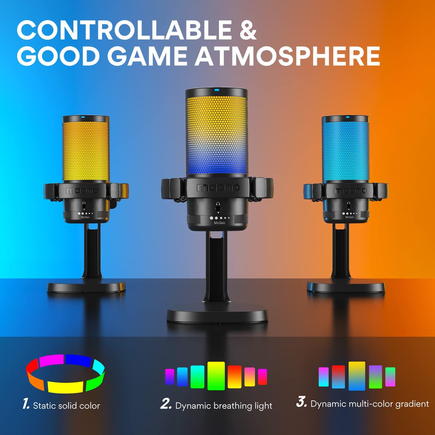 MAONO MAONO 2PCS USB Gaming Microphone, PC Computer Condenser mic with Noise Cancellation, RGB Lights, Mute, Gain Control for Streaming, Recording, Podcast, Chat, Twitch, YouTube, Discord