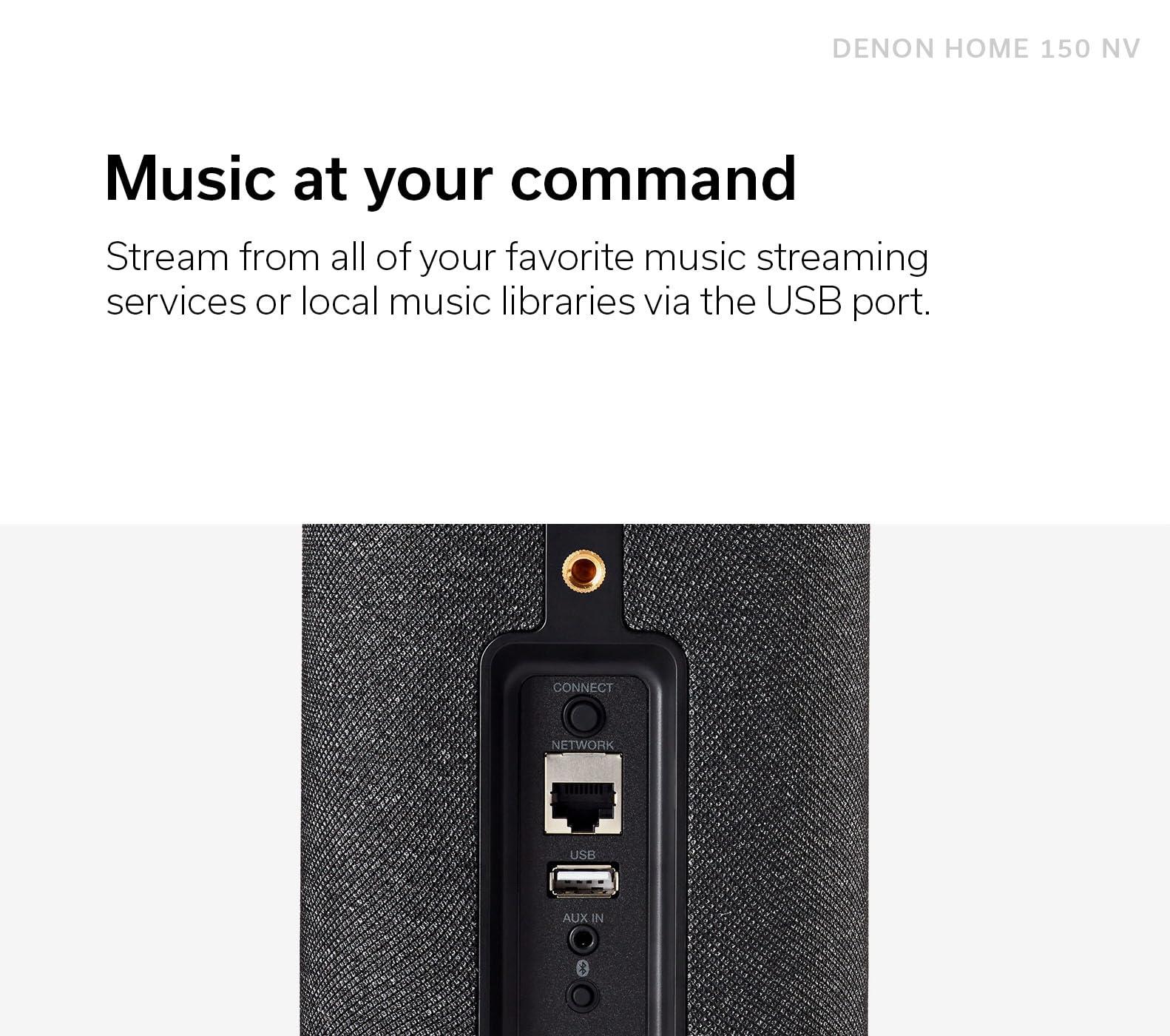 Denon Denon Home 150 NV Wireless Speaker (2024 Model), Home Speaker with HEOS Built-in, AirPlay 2 & Bluetooth, Multi-Room Streaming, Simple Setup, Compact Design, Black (Renewed)