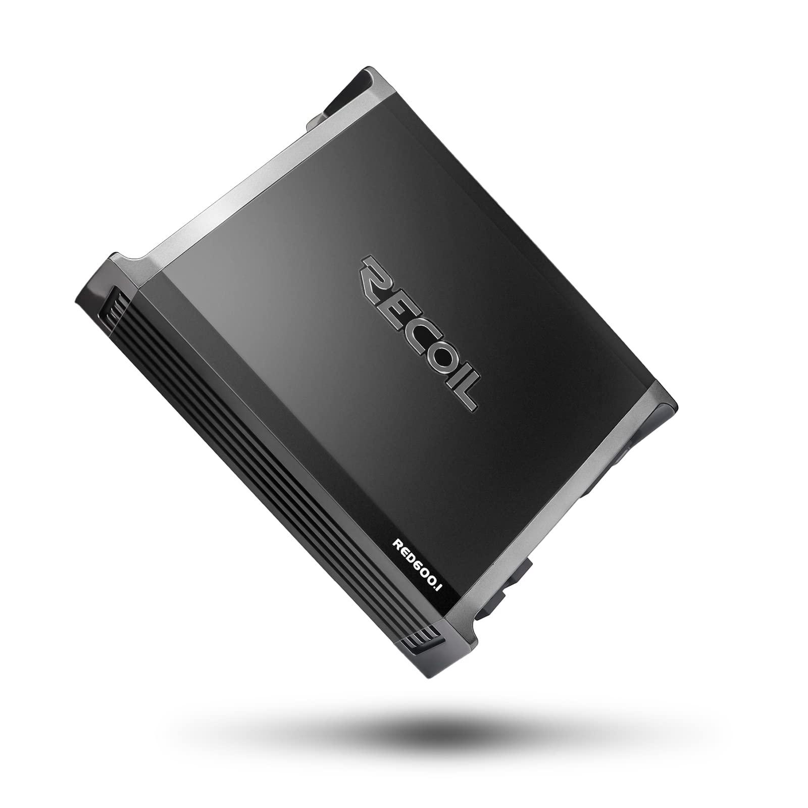 RECOIL Recoil RED600-1 1320 Watts Class-D Car Audio Mono-Block Subwoofer Amplifier, 1 Ohm Stable, Remote Bass Knob Included