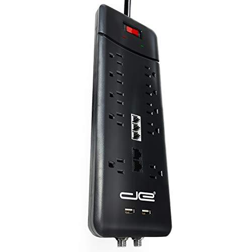 Digital Energy Digital Energy 10-Outlet Straight Plug 3500 Joules Heavy Duty Surge Protector Power Strip, 25 Foot Long Extension Cord, 15 AMP, 15 FT, Black