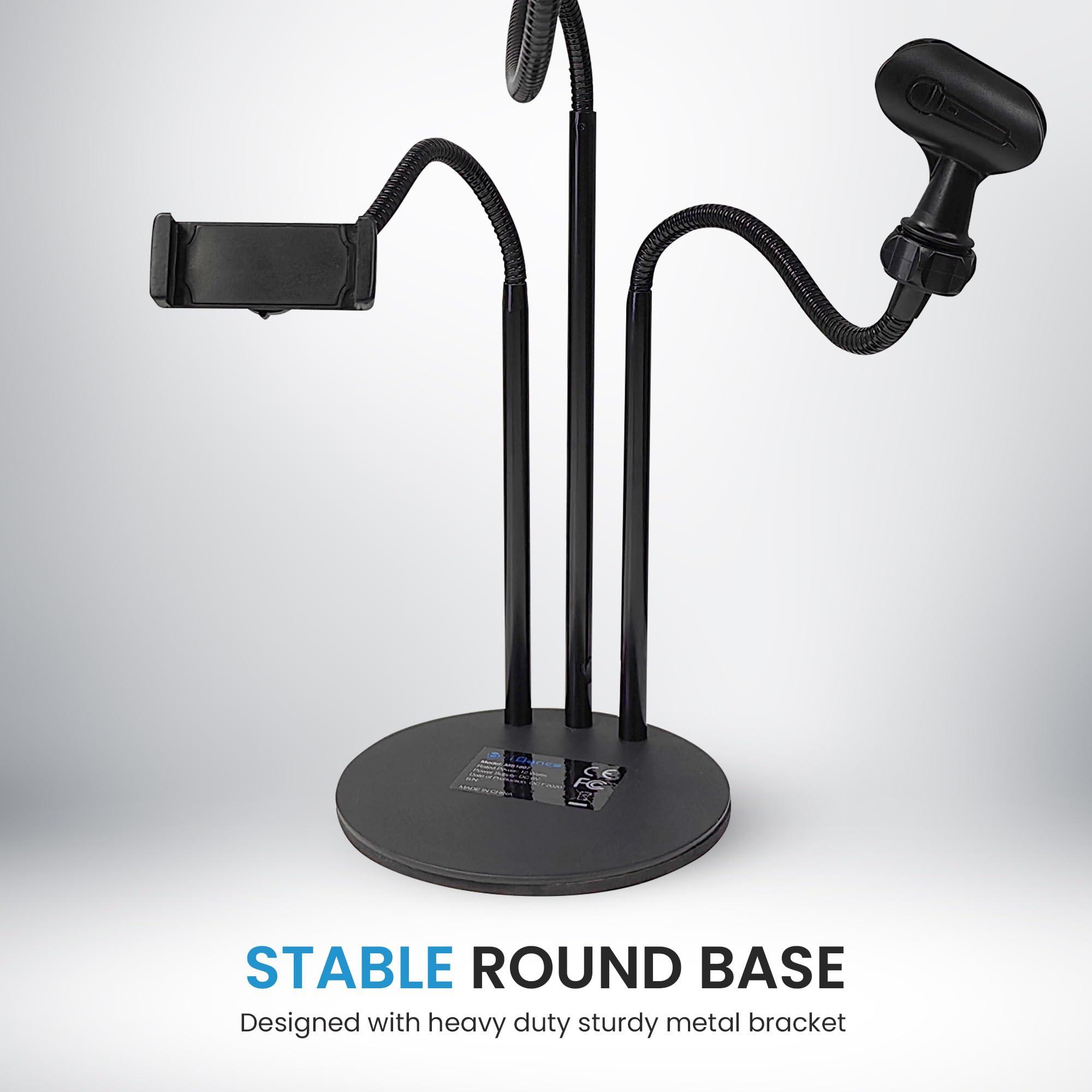 IDANCE iDance LED Ring Light with Stand, 3.5", Portable Desk Ring Light with Cell Phone Mount, Microphone Holder and Tripod for Laptop, Selfie, USB Powered & Remote with Foldable & Adjustable Stand