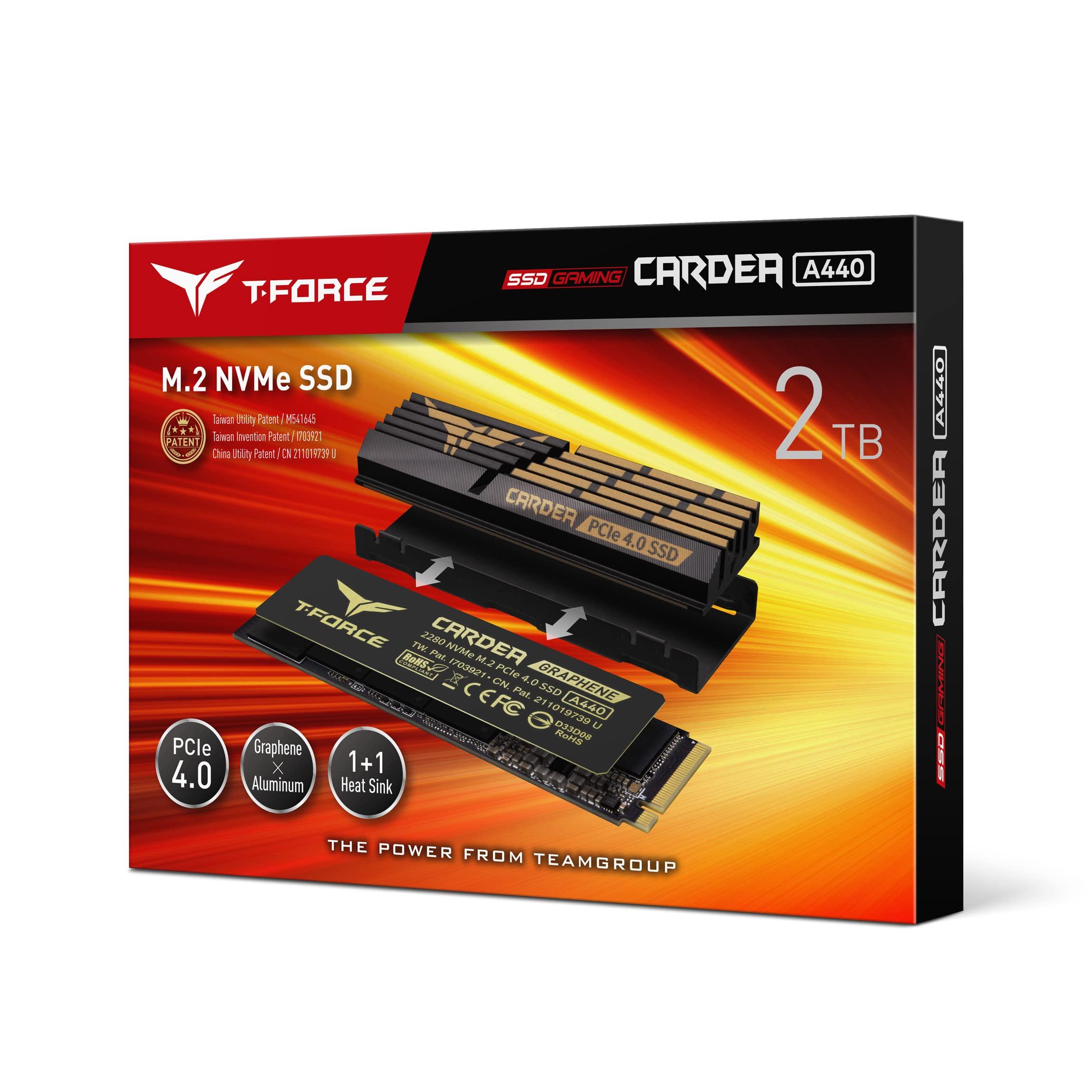 TEAMGROUP TEAMGROUP T-FORCE A440 Aluminum Heatsink 2TB DRAM SLC Cache 3D NAND TLC NVMe PCIe Gen4x4 M.2 2280 Internal SSD R/W 7000/6900 MB/s TM8FPZ002T0C327