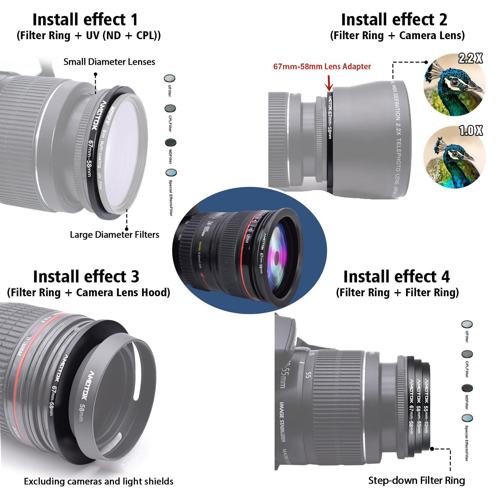 AMOTOK 67mm Lens to 58mm Camera Lens Adapter,67mm-58mm Filter Step-Down Ring,Compatible All 58mm Filter Accessory.Made from CNC Machined