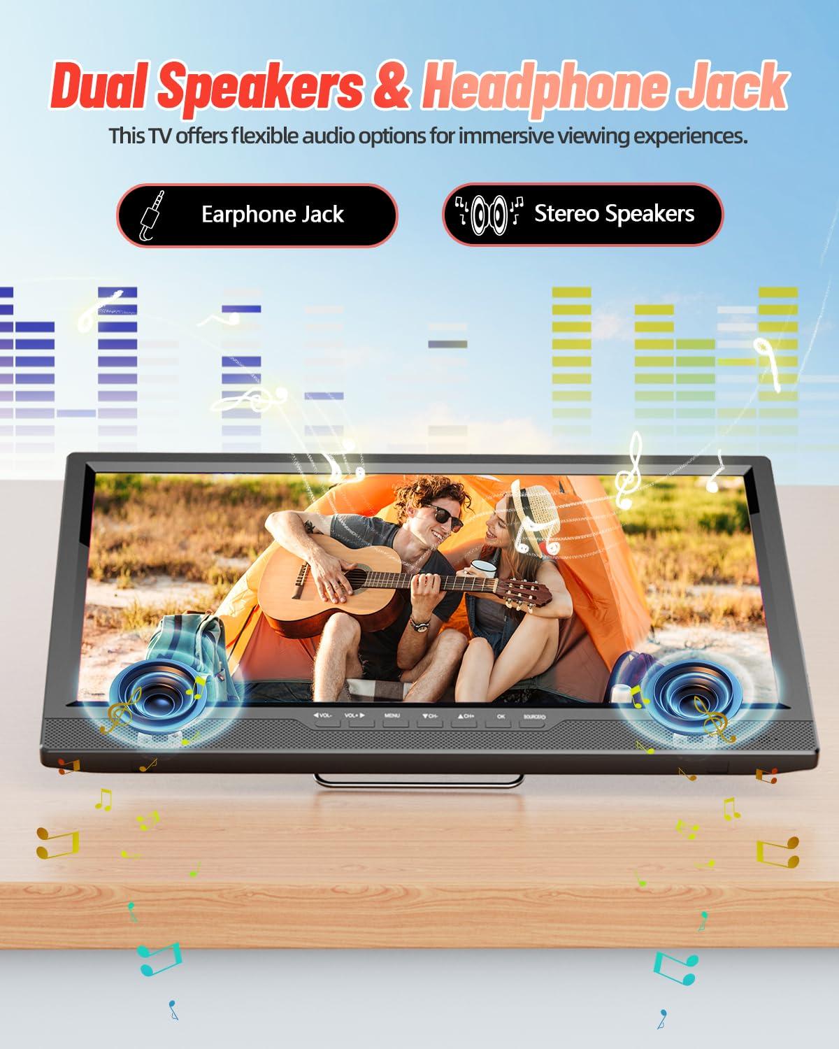 Desobry Desobry 19" Portable TV with Antenna, Small TV with HD 1080P HDMI Input, AV Input, USB Port, 180 Adjustable Stand, Small Portable TV for Kitchen Bedroom Camping RV (No WiFi)