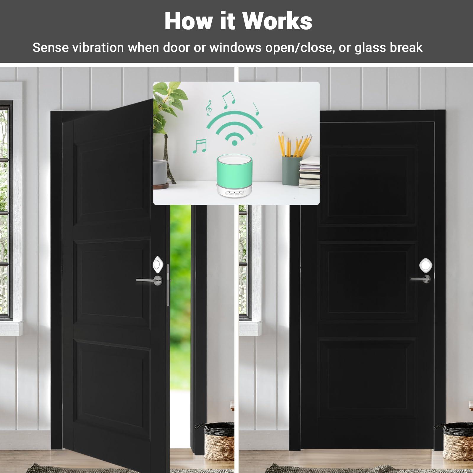 HOIDURY Door Alarms for Kids Safety, Toddler Door Alarm, Window Alarm Sensor, Female Voice Prompt,14 Melodies 3 Volume Levels Mute Mode LED Indicator, 3 Vibration Sensors+1 Magnetic Sensor+1 Receiver