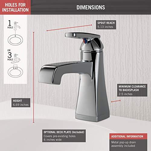 DELTA FAUCET Delta Faucet Ashlyn Single Hole Bathroom Faucet, Single Handle Bathroom Faucet Chrome, Bathroom Sink Faucet, Diamond Seal Technology, Drain Assembly, Chrome 564-MPU-DST
