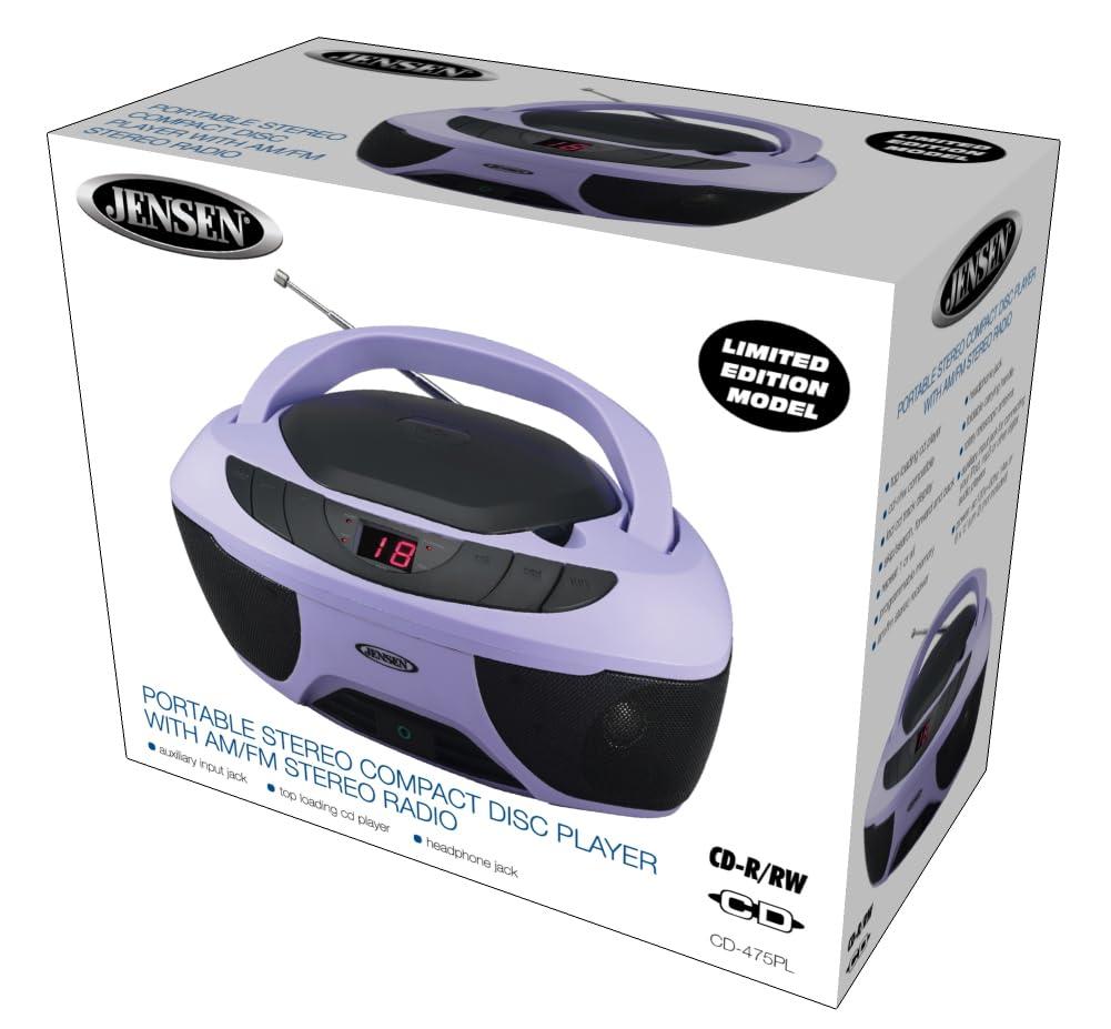 Jensen Jensen CD-475PL Portable Sport Stereo Boombox CD Player with AM/FM Radio and Aux Line-in & Headphone Jack (Lavender Purple)