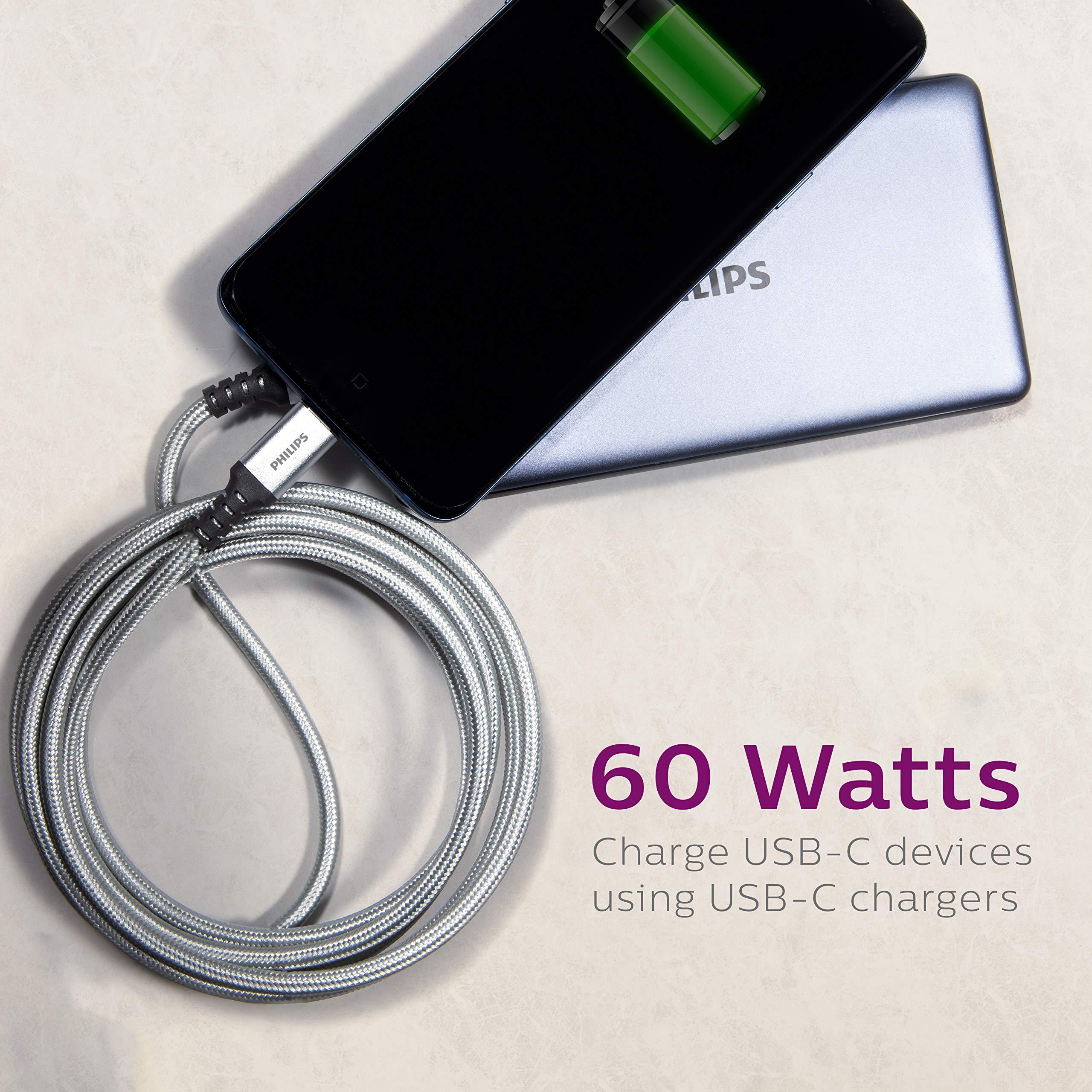 PHILIPS PHILIPS USB C to USB C Cable, 6 Ft 60W Laptop Charger Type C Fast Charging Cable for iPhone 16 Series, 15 Series, iPad Pro, MacBook Charger Cord, USB C Laptop Power Cord Fast Charging, DLC4106C/37