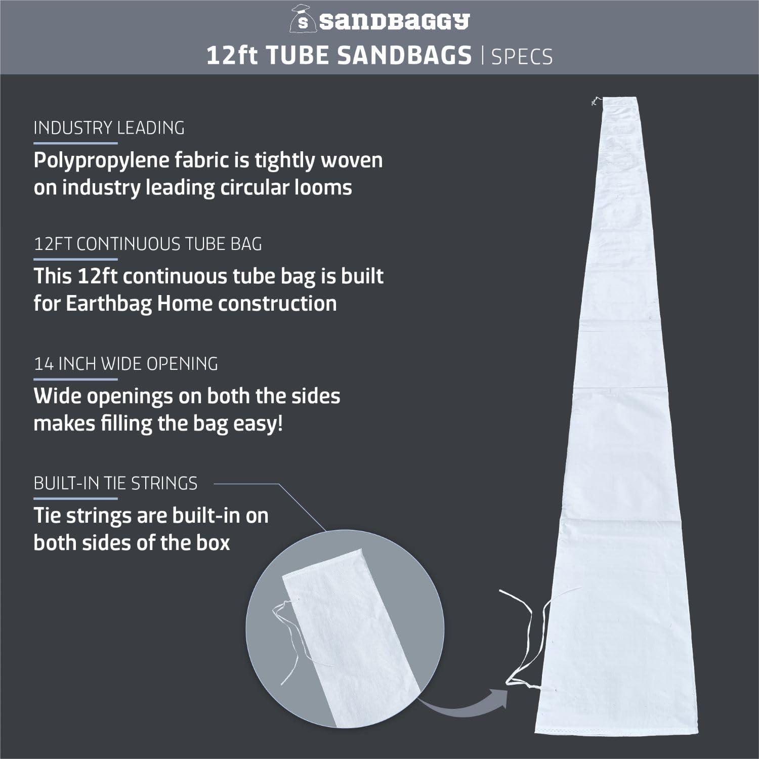 Sandbaggy Sandbaggy Empty Tube Sandbags w/UV Protection | Helps Build Earthbag Homes Faster | Sandbag Protects Homes & Businesses from Flooding | Similar to SuperAdobe Bags (14 in. Wide x 12 ft Long, 25)