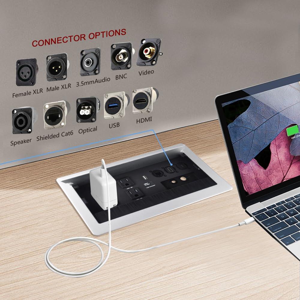 JS VI DEO JS TECHNOLOGY Conference Table Power hub Conference Table connectivity Box recessed Outlet Desk Outlet recessed Power Strip USB-c 65Woutlet Plug with USB Ports countertop Outlet Socket (Silver)
