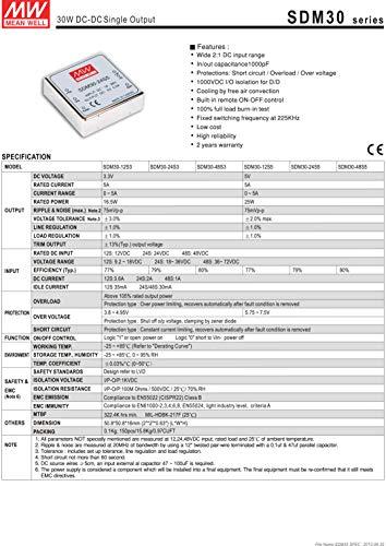MEAN WELL MEAN WELL SDM30-24S3 SDM30 Series 16.5 W Single Output 3.3 V DC/DC Converter Power Supply - 1 item(s)