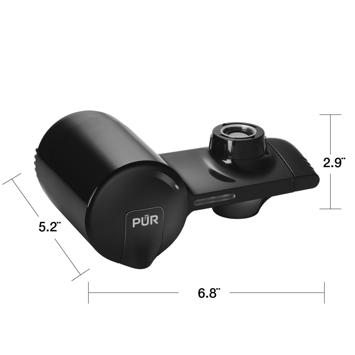 PUR PUR Horizontal Faucet Mount Water Filtration System with Lead Reducing Filter for Cleaner, Filtered Tap Water, Lasts 100 Gallons, Sink Water Filter, Fits Most Kitchen or Bathroom Faucets, Black