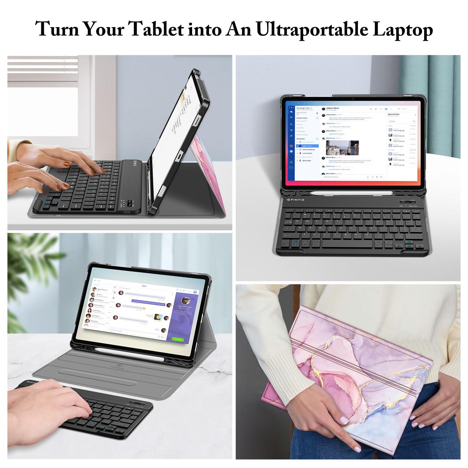 FINTIE FINTIE Keyboard Case for Samsung Galaxy Tab S10 Lite/ S10 FE/ S9 FE 5G 10.9 Inch/Tab S9 11 Inch with S Pen Holder, Slim Stand Cover Detachable Wireless Bluetooth Keyboard, Dreamy Marble