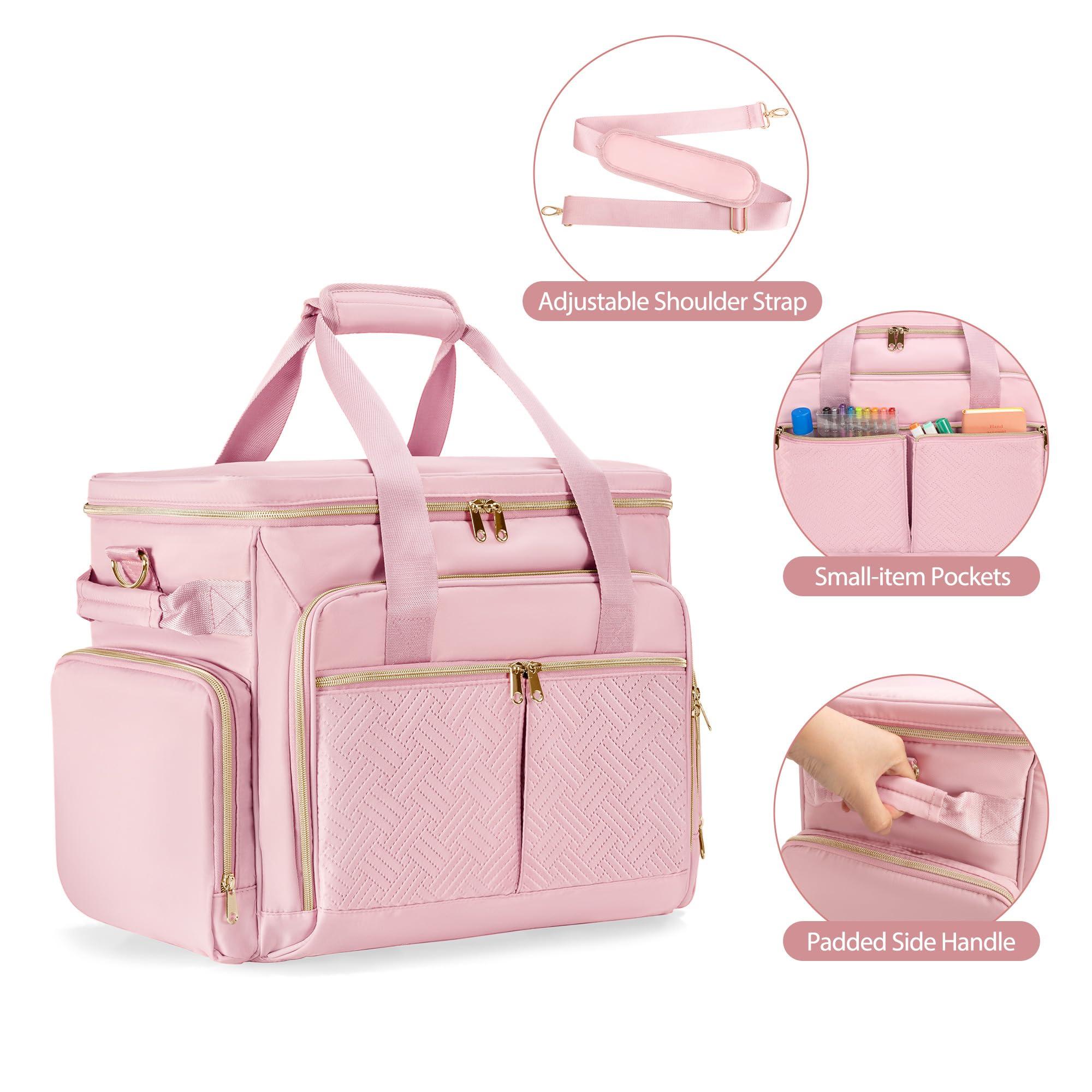 Prokva Prokva Rolling Teacher Bag with Wheels, Teacher Tote Bag with Detachable Trolley, Fits for 15.6" Laptop, Pink (Patent Design)
