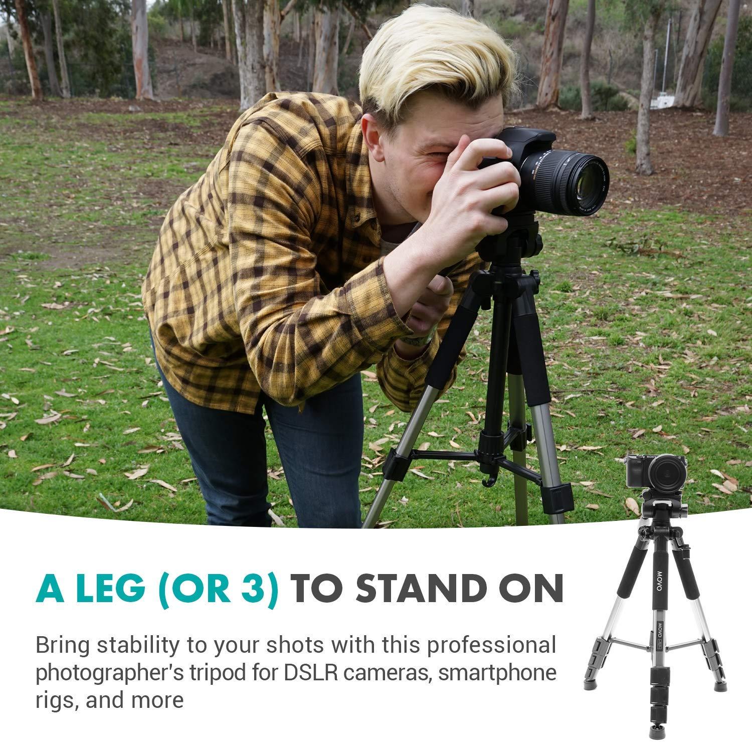Movo Movo MV-T5 57-inch Video Camera Tripod Stand with Pan Head - Lightweight Tripod for Camera and Phone Videos, Vlogging, Film - Aluminum Travel Tripod for DSLR Camera with Digital Camera Tripod Mount