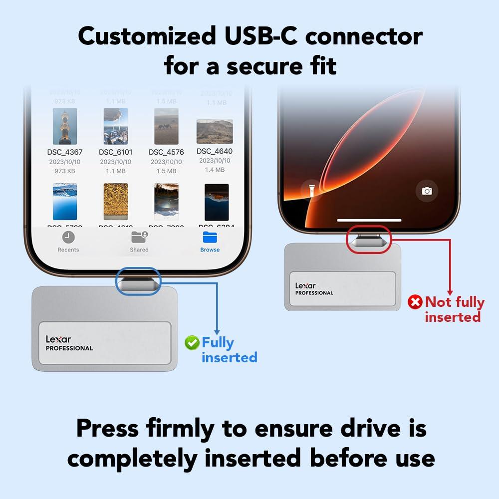 Lexar Lexar 1TB Professional Go Portable SSD, Supports Apple 4K 60fps ProRes, Up to 1050MB/s, USB 3.2 Gen 2, Rugged, IP65, Ultracompact, Compatible w/iPhone 15/16, External SSD (LSL400X001T-RNSNU)