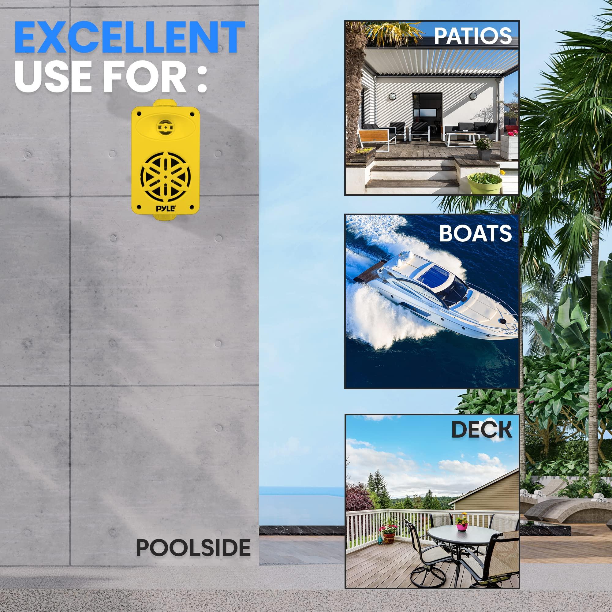 Pyle Pyle Bluetooth Indoor Outdoor Speakers Pair-200 Watt Dual Waterproof 3.5 2-Way Full Range Speaker System w/ 1/2 High Compliance Polymer Tweeter-Home, Boat, Marine, Deck, Patio, Poolside - PDWRBT36YL