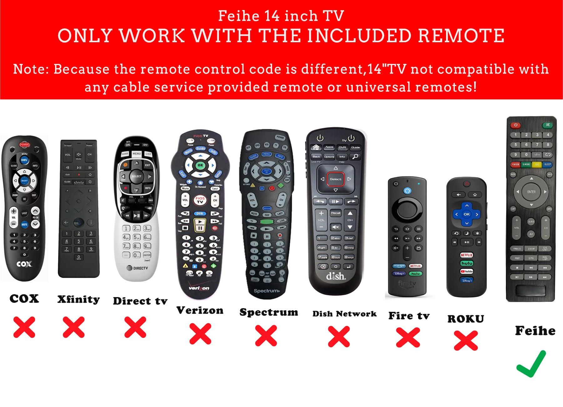 Feihe Feihe 14 inch Small Flat Screen Kitchen TV with Antenna ATSC Tuner/USB/HDMI/AV/VGA, Built-in TV Stand and Remote Control for Car,RV,Camping,Outdoor or Office