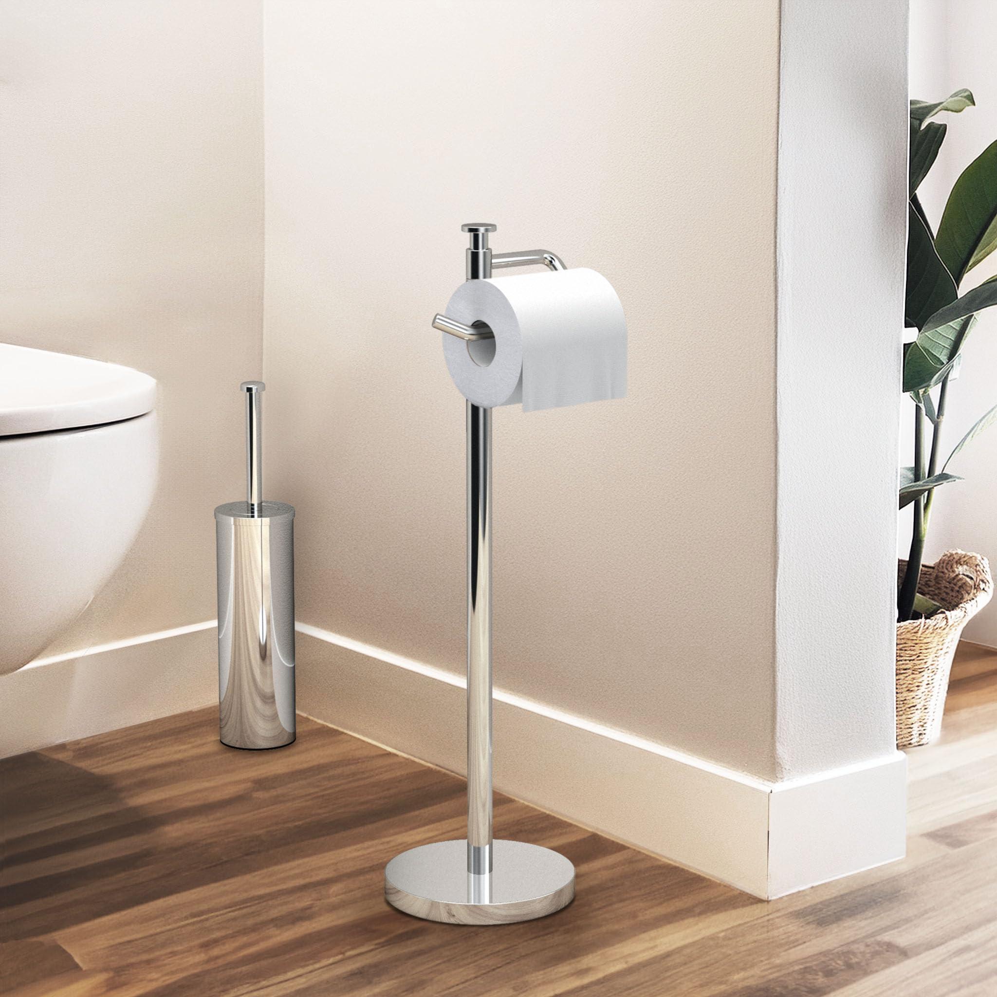 Gatco Gatco 1435C Freestanding Toilet Paper Holder, 23.68 H, Chrome | Toilet Tissue Roll Holder Stand With Weighted and Padded Base For Bathroom