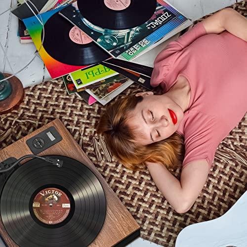 Herneum Record Player Bluetooth, Vintage Turntable with 2 Stereo Speakers Built-in Bluetooth Input Output for Double-Speed Vinyl Record Belt-Drive Manual Turntable Portable Record Player