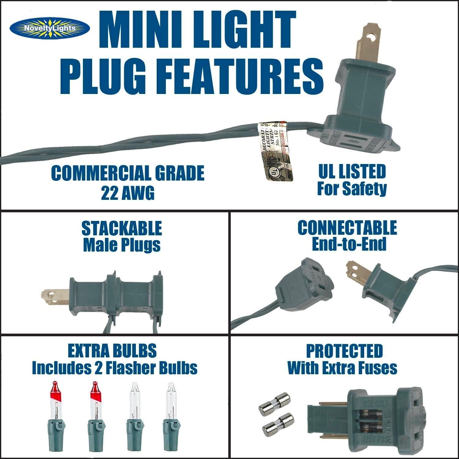 Novelty Lights Novelty Lights 50 Light Multi Christmas Mini String Light Set, Green Wire, Indoor/Outdoor UL Listed, 11' Long