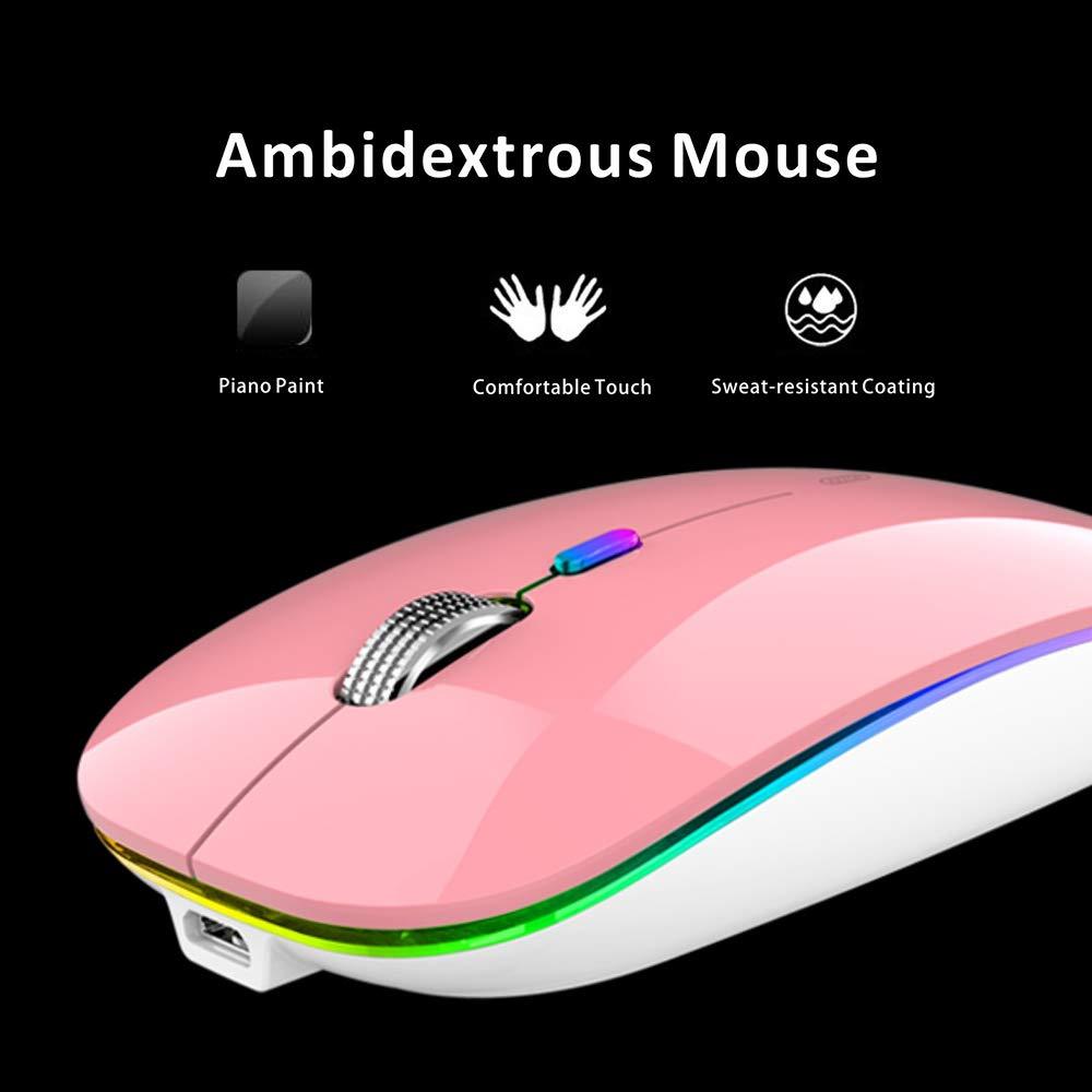 Uiosmuph Uiosmuph LED Wireless Mouse, G12 Slim Rechargeable Silent 2.4G Portable USB Optical Computer Mice with Receiver and Type C Adapter (Pink)