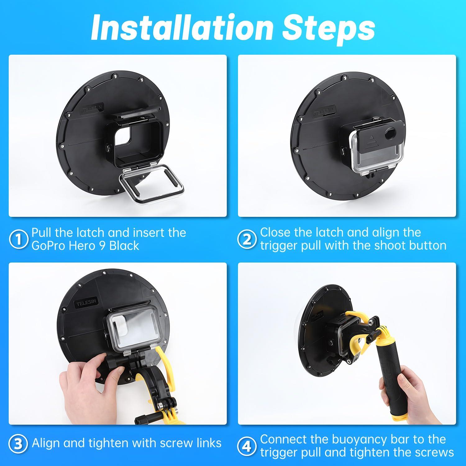 FEIMUOSI Dome Port for GoPro Hero 12 11 10 9 Black,Waterproof Housing Case Compatible with GoPro Hero 9 10 11 12 Underwater Protective Diving Dome GoPro Lens Accessories with Trigge Pistol an-ti Fog Insert