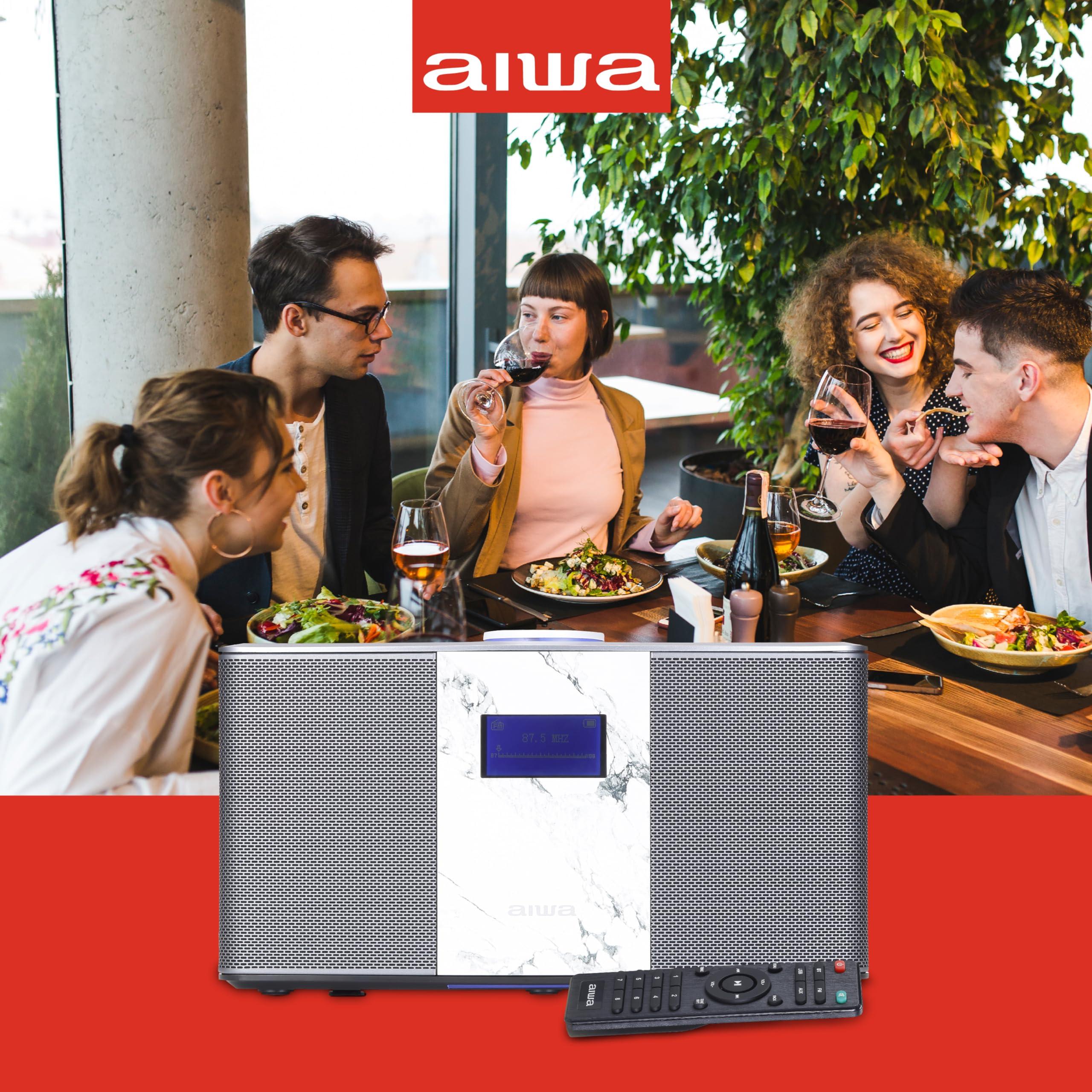 Aiwa Aiwa Exos 5 Wireless Speaker - Unleash Powerful Sound and Versatile Connectivity On-The-Go Experience Bluetooth Freedom, FM Radio, Clock, 20W RMS, LCD Display, and Alarm Clock Functionality