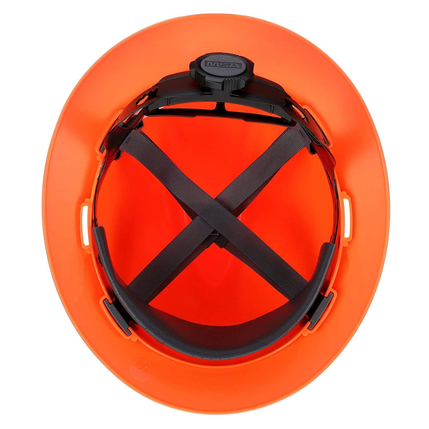 MSA MSA 10021292 V-Gard Full-Brim Hard Hat With Fas-Trac III Ratchet Suspension | Polyethylene Shell, Superior Impact Protection, Self Adjusting Crown Straps - Standard Size in Hi-Viz Orange